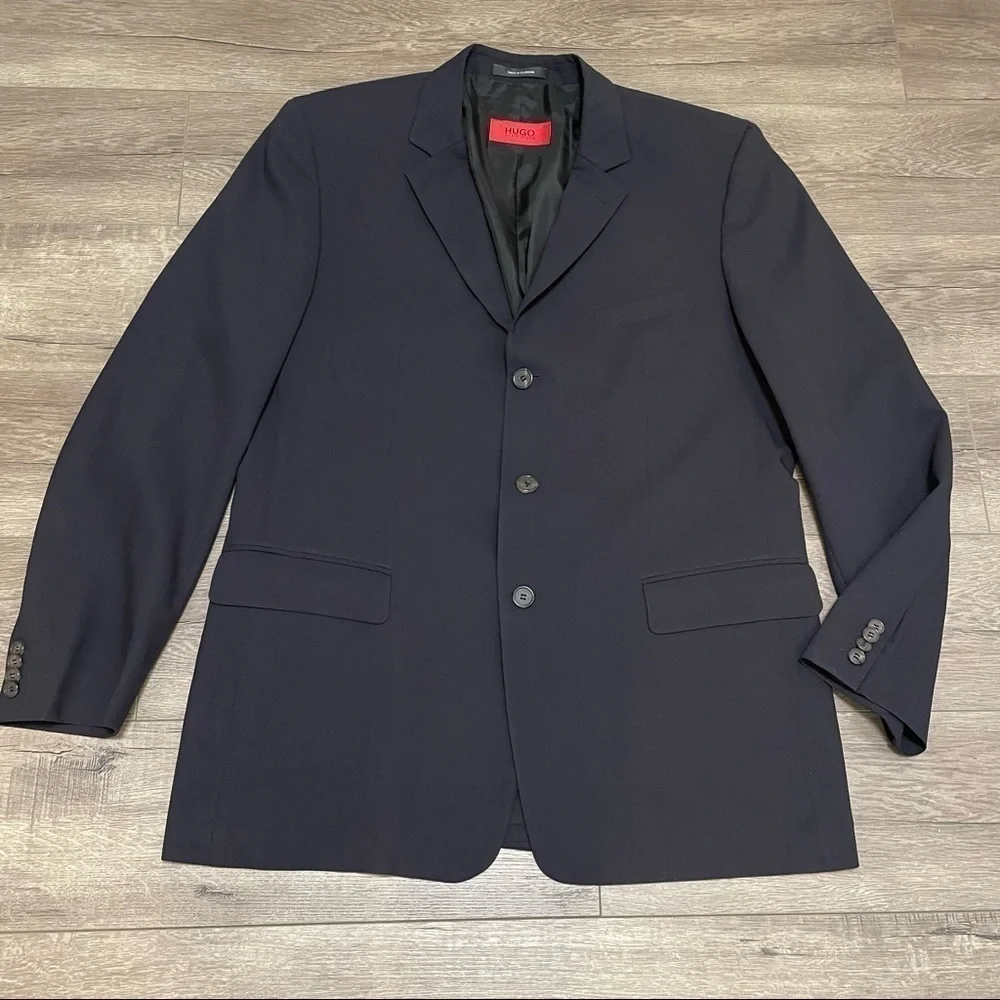 Hugo Boss Albo/Hago Mens 3 Button Front Blazer jacket Sz 44R Navy Blue Wool.